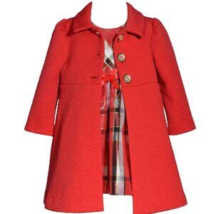 Bonnie Jean Girls 12M-4T Red Plaid Christmas Holiday Dress Coat Set